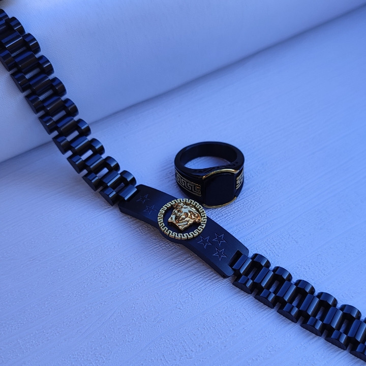 خرید دستبند و انگشتر مردانه مشکی ست