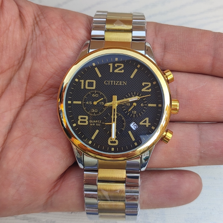 خرید ساعت مردانه سیتیزن سه موتور فعال استیل طلایی نقره ای
