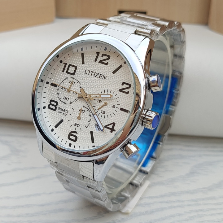 خرید ساعت سیتیزن مردانه نقره ای سه موتور