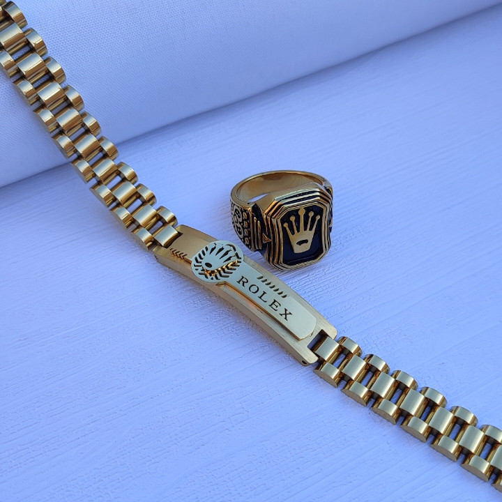 خرید دستبند رولکس طلایی مردانه استیل رنگ ثابت