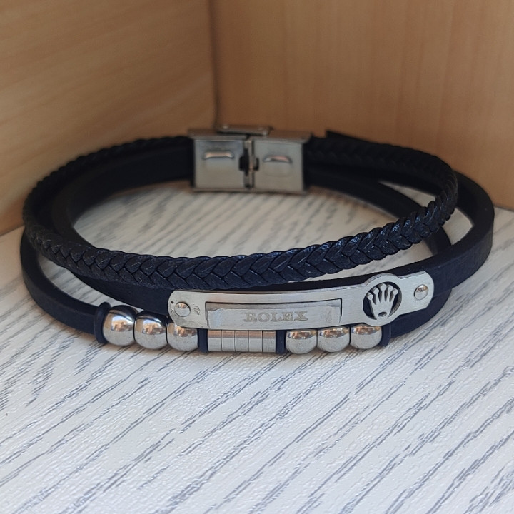خرید دستبند چرمی رولکس مشکی