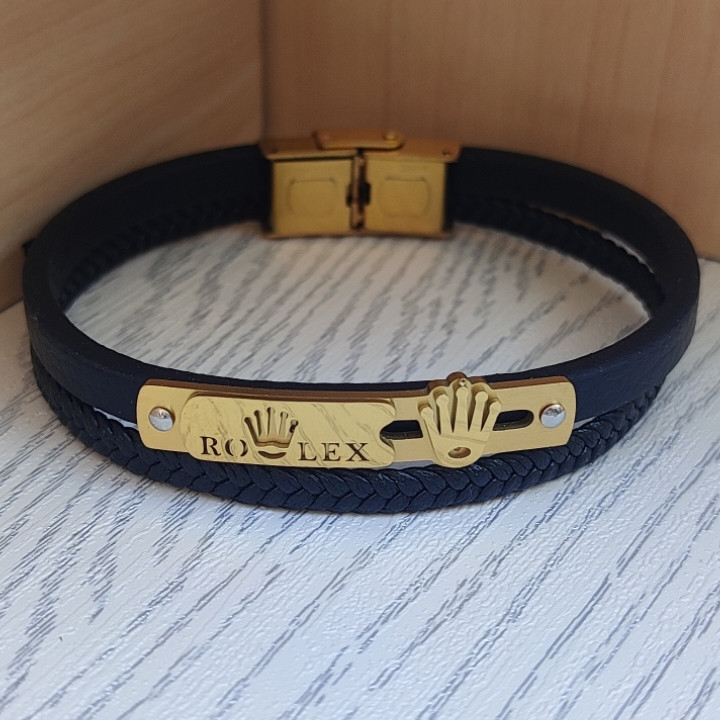 خرید دستبند چرمی مردانه رولکس دو دور مشکی