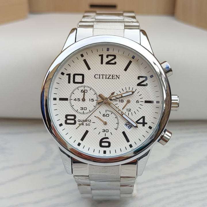 خرید ساعت سیتیزن مردانه نقره ای سه موتور استیل
