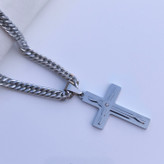 خرید گردنبند مردانه صلیب نقره ای رنگ ثابت