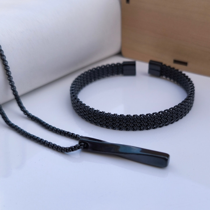 خرید ست گردنبند و دستبند مشکی مردانه