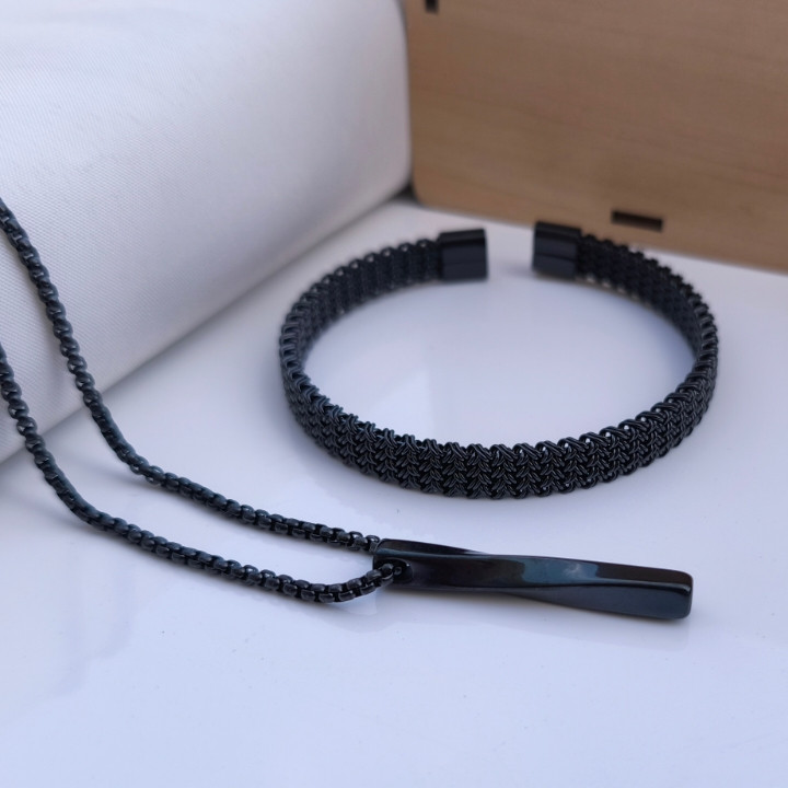 خرید ست بنگل و گردنبند مردانه مشکی شیک