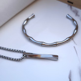 خرید ست گردنبند و بنگل پسرانه نقره ای رنگ ثابت