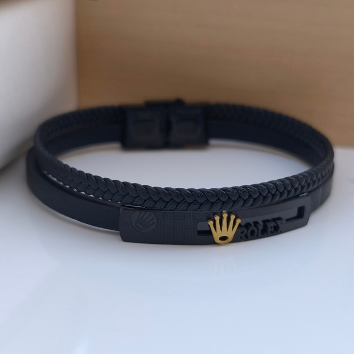 خرید دستبند رولکس چرمی مشکی