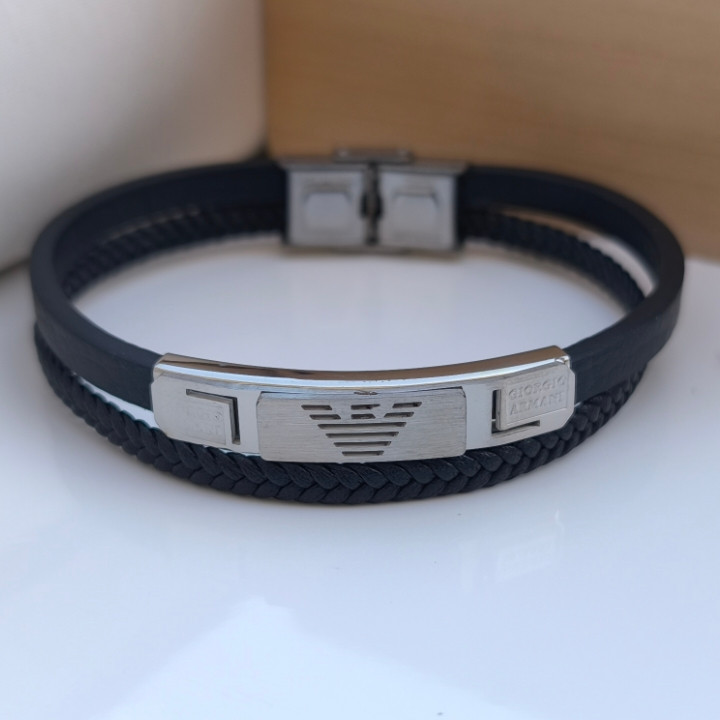 خرید دستبند چرمی پسرانه دو دور جورجیا ارمانی