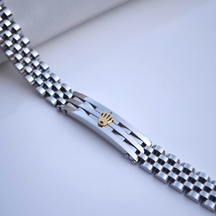 خرید دستبند نقره ای مردانه رولکس استیل رنگ ثابت