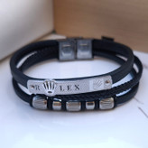 دستبند چرمی مردانه پهن رولکس مشکی