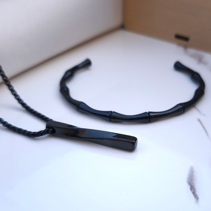 ست دستبند و گردنبند مردانه مشکی شیک