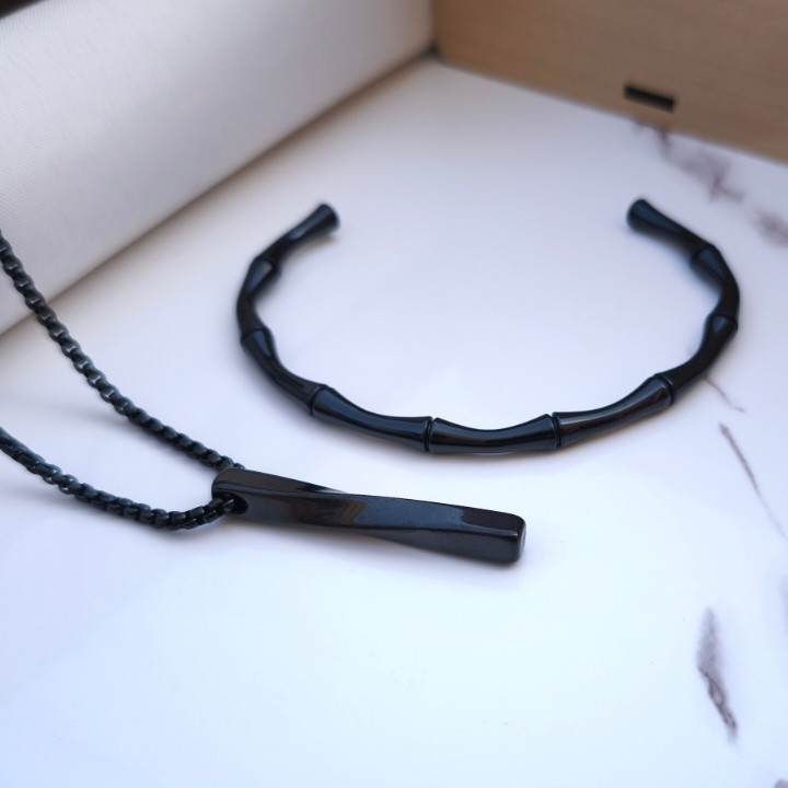 خرید ست بنگل و گردنبند پسرانه استیل رنگ ثابت