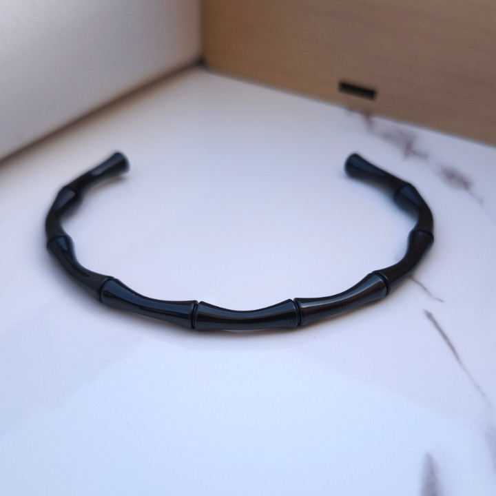 خرید دستبند مردانه مشکی طرح بامبو استیل رنگ ثابت