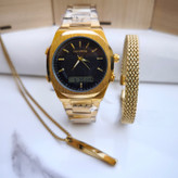 خرید ست ساعت دستبند گردنبند مردانه طلایی شیک