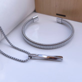 خرید ست بنگل و گردنبند پسرانه نقره ای رنگ ثابت