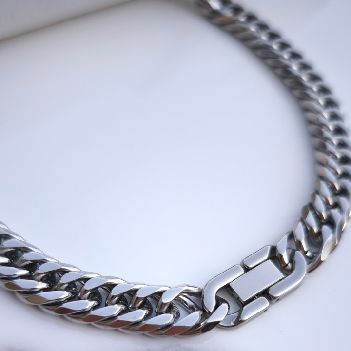 خرید زنجیر مردانه استیل رنگ ثابت قفل کتابی دوبل