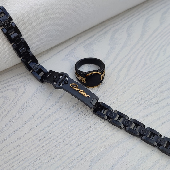 خرید دستبند کارتیر مردانه مشکی استیل