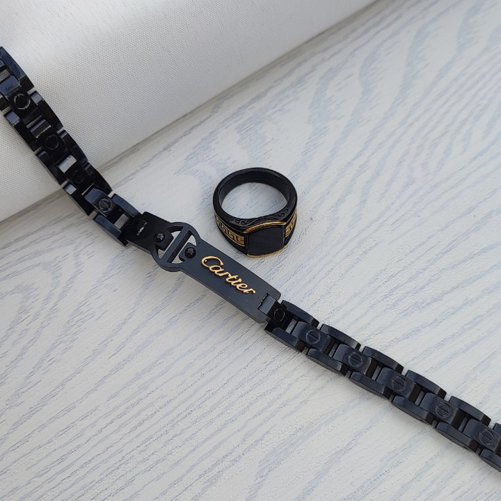 خرید ست دستبند و انگشتر مردانه مشکی شیک