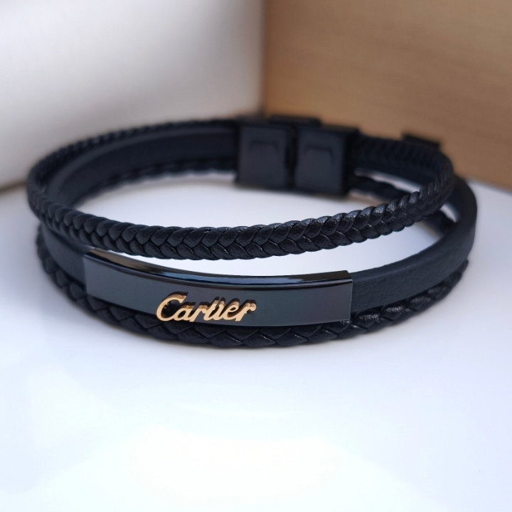 خرید دستبند چرمی مردانه چند ردیفه مشکی کارتیر