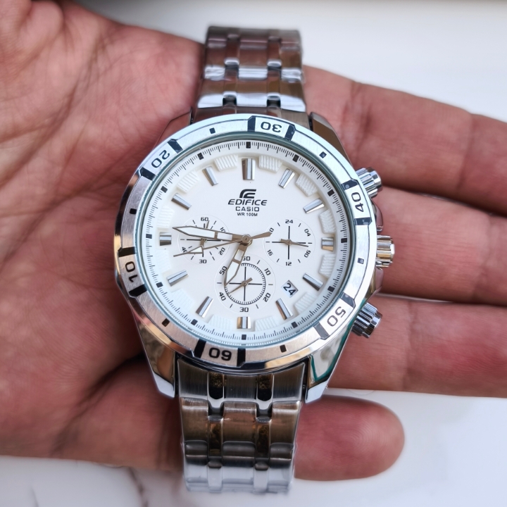 خرید ساعت مردانه سه موتور فعال نقره ای صفحه سفید