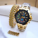 خرید ست ساعت دستبند انگشتر طلایی مردانه استیل