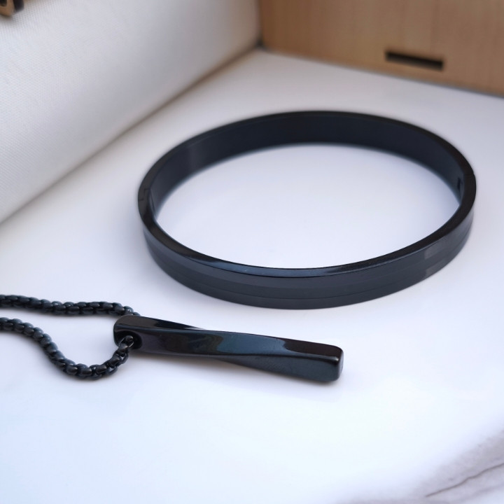 خرید ست دستبند و گردنبند مردانه استیل رنگ ثابت