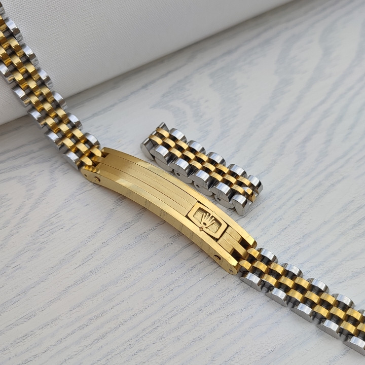 خرید دستبند رولکس مردانه طلایی نقره ای استیل رنگ ثابت
