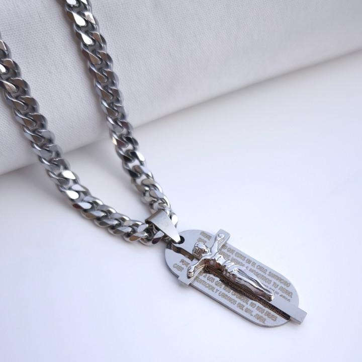خرید گردنبند مردانه صلیب نقره ای استیل