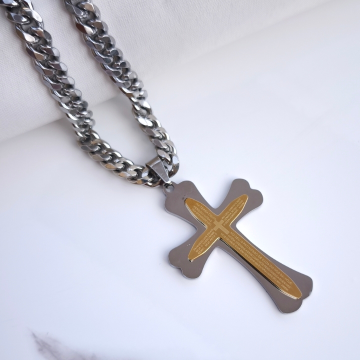 خرید گردنبند صلیب مردانه بزرگ رنگ ثابت