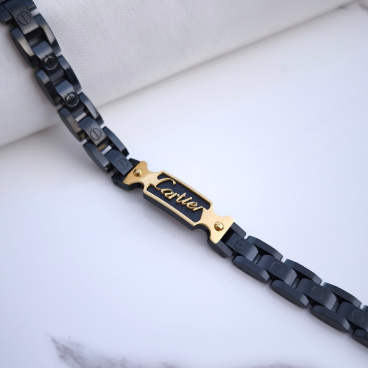 خرید دستبند کارتیر مردانه مشکی استیل Cartier