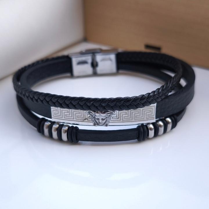 خرید دستبند چرمی ورساچه پسرانه چند دور Versace