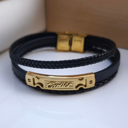 خرید دستبند کارتیر مردانه چرمی مشکی