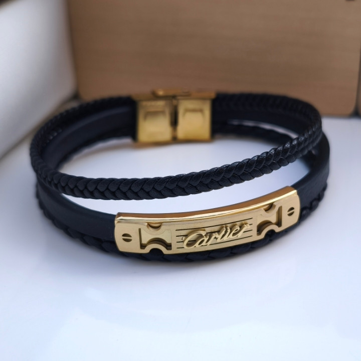 خرید دستبند چرمی پسرانه کارتیر پهن cartier
