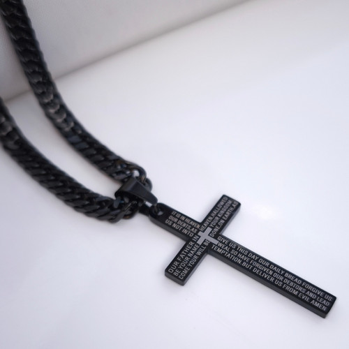 خرید گردنبند صلیب مشکی مردانه استیل رنگ ثابت