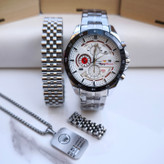 خرید ست ساعت و گردنبند مردانه نقره ای رنگ ثابت