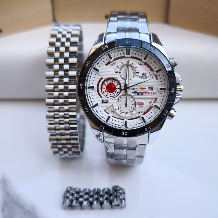 خرید ست ساعت و انگشتر مردانه شیک نقره ای رنگ ثابت