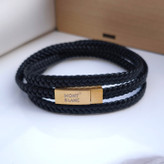 خرید دستبند چرمی مشکی مردانه قفل مگنتی سه دور مونتبلانک