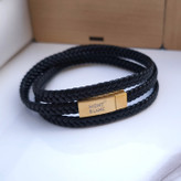 خرید دستبند مردانه چرمی پهن مشکی مناسب هدیه