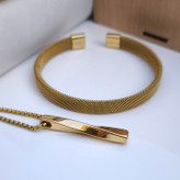 خرید ست دستبند و گردنبند طلایی پسرانه استیل رنگ ثابت