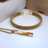 خرید ست گردنبند و دستبند مردانه طلایی استیل رنگ ثابت