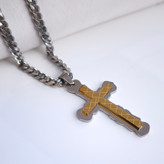 خرید گردنبند صلیب مردانه دو رنگ استیل شیک