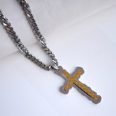 خرید پلاک صلیب بزرگ طلایی نقره ای استیل رنگ ثابت