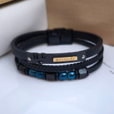 خرید دستبند چرمی سه دور مشکی بولگاری مردانه قیمت مناسب