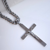 خرید گردنبند صلیب مردانه استیل رنگ ثابت همراه زنییر کارتیر ۶۰ سانتی