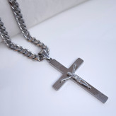 خرید پلاک صلیب بزرگ نقره ای استیل رنگ ثابت