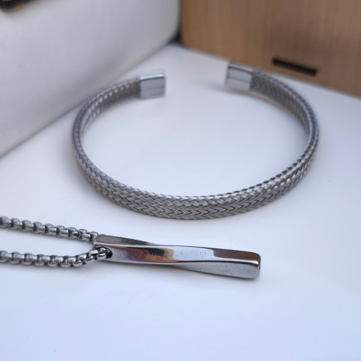 خرید ست بنگل و گردنبند پسرانه استیل رنگ ثابت شیک