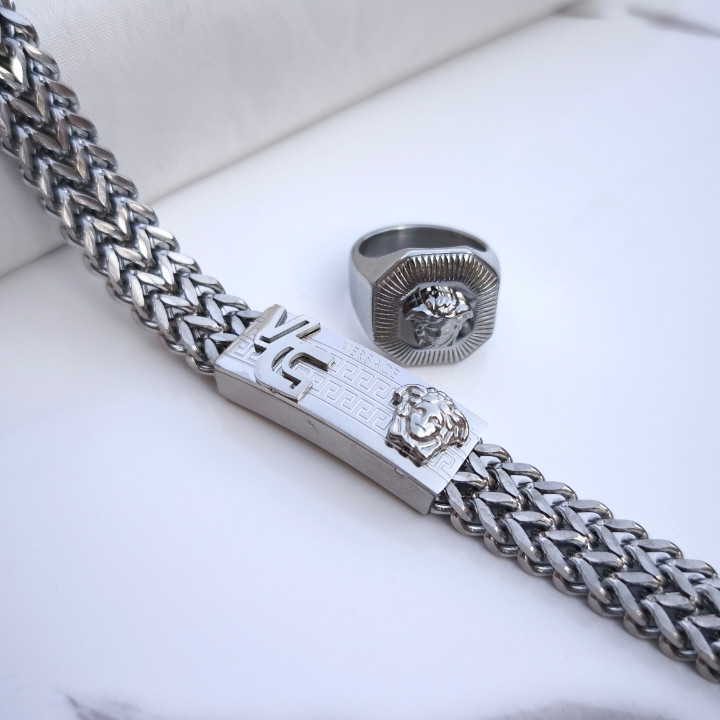 خرید ست دستبند انگشتر مردانه ورساچه استیل رنگ ثابت شیک