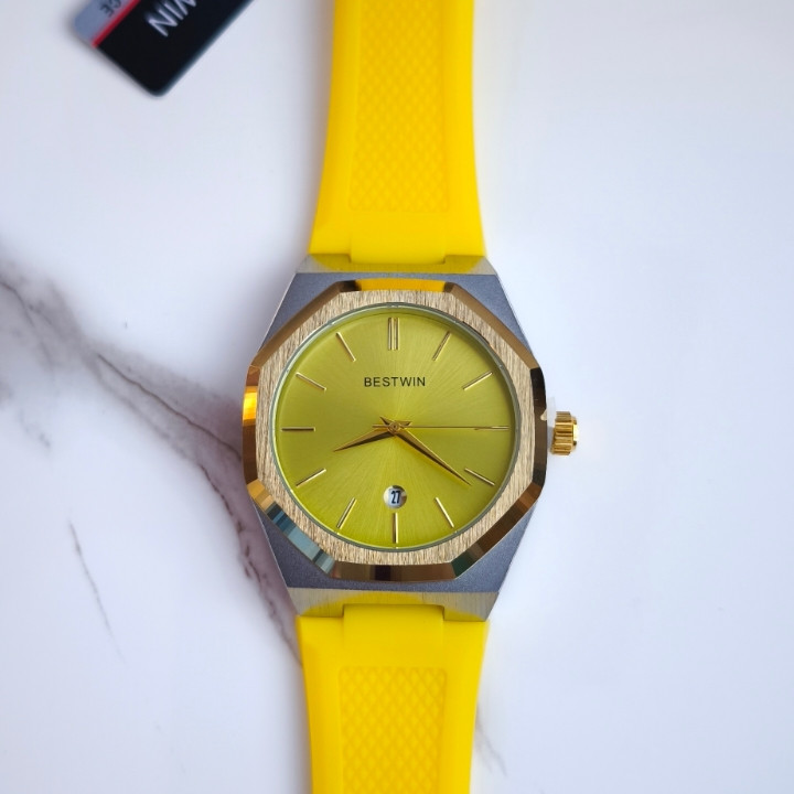 خرید ساعت مردانه زرد رنگ بند سیلیکونی شیک قیمت مناسب