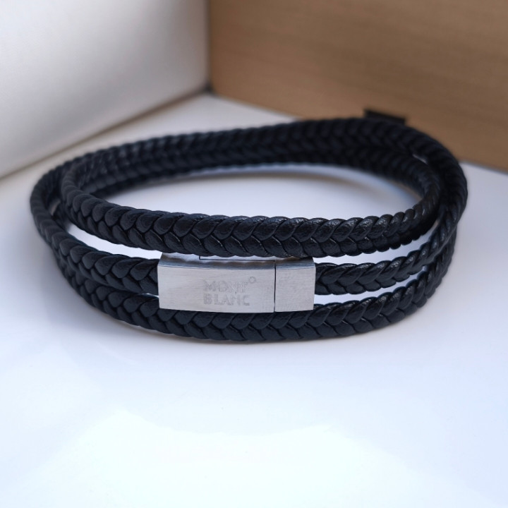 خرید دستبند چرمی پسرانه سه دور قفل مگنتی مونتبلانک